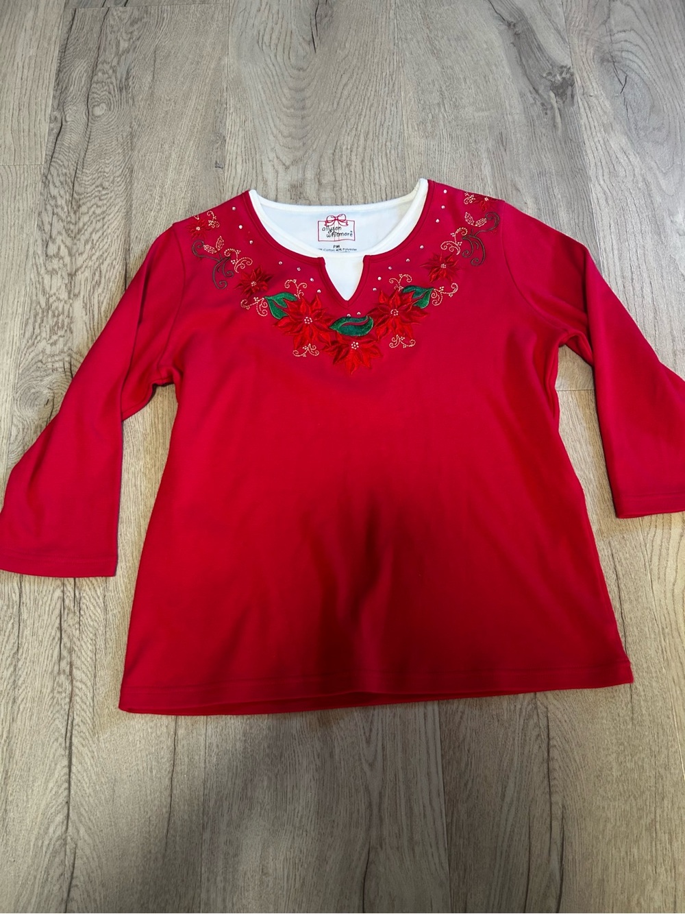 Women's Red Embroidered Holiday Top - St. John's Bay